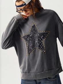 Bohemela Sudadera holgada de punto de cuello redondo de unicolor casual para mujer, ropa de otoño e invierno