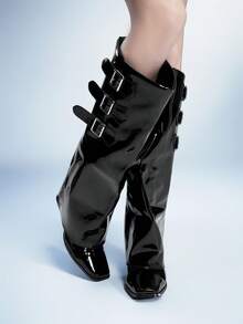 Sugerpunk Women's Multiple Buckle Decor Pointed Toe Stiletto Ankle Boots - Black - View 5