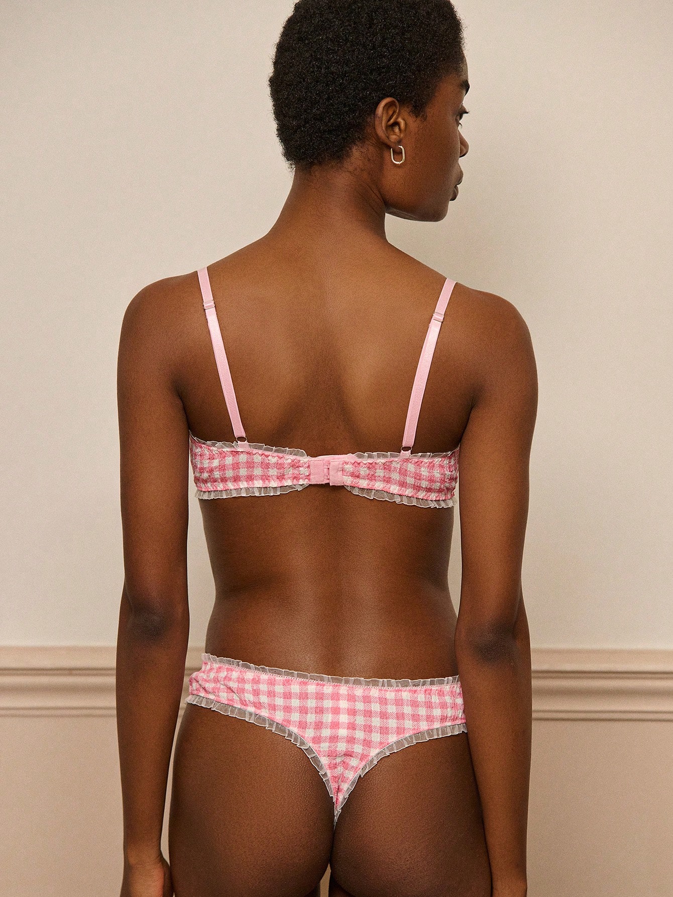 Pink Gingham Lingerie Set With Lace Ruffle Trim And Bow Detail Vintage Style Lingerie Set Pink Lingerie Set