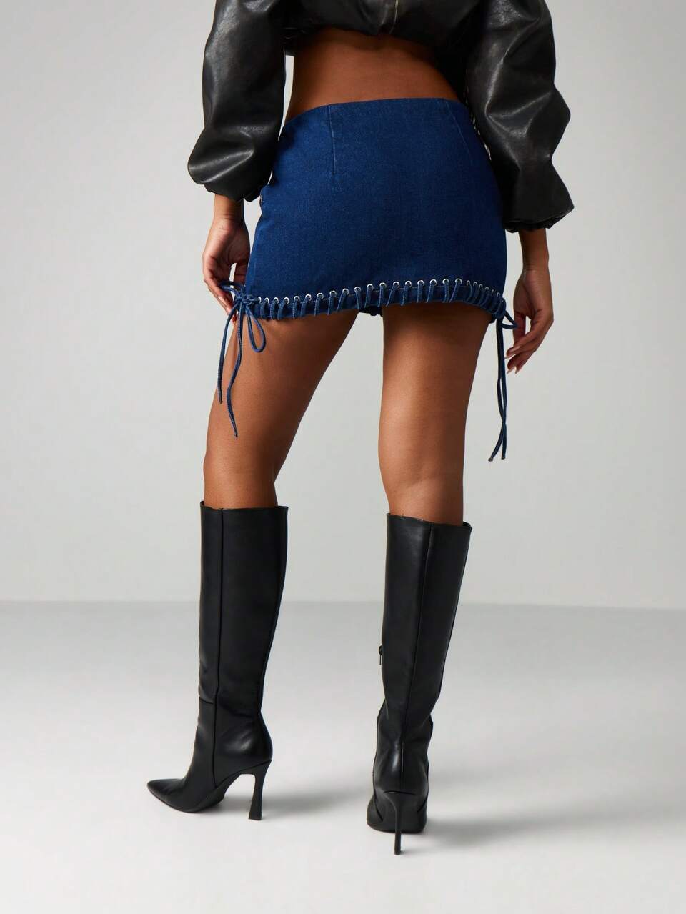 MISSGUIDED Lace Up Denim Mini Skirt With Metal Eyelets And Drawstring Ties For Festival Summer Fashion