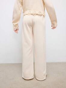 Pantalones de chándal holgados de pierna ancha con cintura elástica, bolsillos laterales y unicolor minimalista para niñas preadolescentes para uso diario y casual