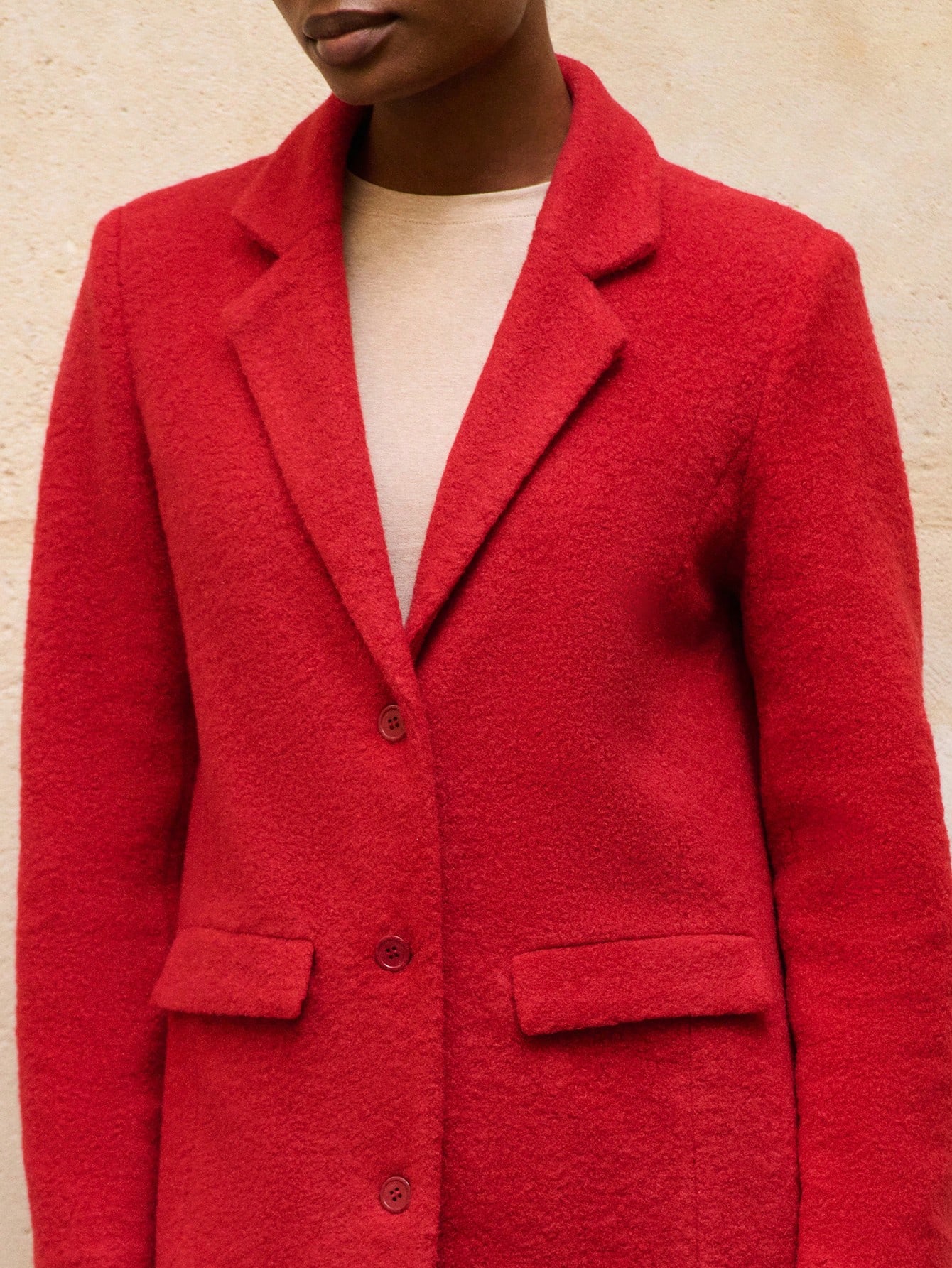 Longline Red Wool Button Front Tailored Coat Autumn Winter Chic