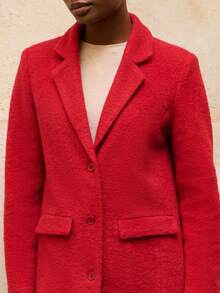 lacRébo Longline Red Wool Button Front Tailored Coat Autumn Winter Chic - Red - View 3