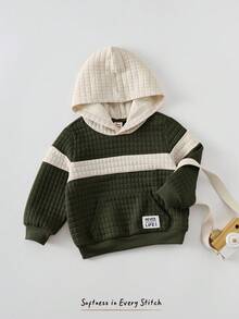 Cozy Pixies Sudadera con capucha de manga larga suave de jacquard decorativa para bebé niño, suéter de bebé niño para otoño e invierno en beige y verde - Verde militar - Ver 3