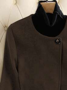 Franclia 女士纯色简约长袖外套，秋冬季百搭单品 - 咖啡棕 - 查看 4