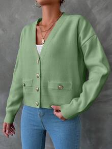 EURMUSE Women's Casual Solid Color Batwing Cardigan, Spring Autumn - Green - View 5