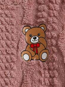 Conjunto de pijama de 2 piezas para niña preadolescente con pantalón largo y manga larga de color rosa sólido con logo de oso, cómodo y suave, con forro térmico de felpa, adecuado para otoño/invierno - Rosa - Ver 3