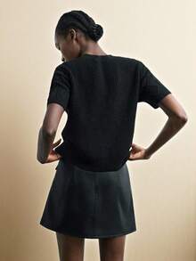 Maija Women's Sequin & Rhinestone Decorated Short Sleeve Knit Top , Luxury Women's Black Knit Top  Winter Clothes