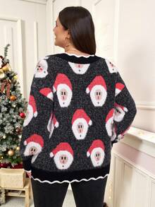 SHEIN LUNE Plus Size Christmas Cartoon Pattern Sweater, Autumn/Winter Christmas Sweater Jumper Winter New Year Casual Sweater For Ladies - Multicolor - View 2