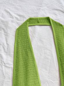 Soleia 女士度假白色针织纹理波浪图案深 V 领露背性感紧身衣，时尚合身，适合派对、约会、下午茶、波西米亚风度假、海滩、夏季服装 - 薄荷綠 - 查看 6