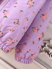 SHEIN 女婴秋冬新款休闲可爱碎花粉色小花保暖外套加厚连帽保暖外套女婴外套幼儿女童碎花外套女婴冬季外套 - 紫色 - 查看 4