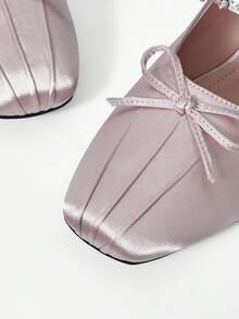 MOTF Zapatos planos vintage cómodos y casuales con detalles de strass y decoración de lazo - Rosa - Ver 3