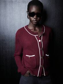 SHEIN Luminelle Casual College Style Round Neck Long Sleeve Pocket Knit Cardigan, Autumn/Winter, Christmas Button Up Cardigan Cardigan Sweater Women Cardigan Women S Cardigan - Burgundy - View 5