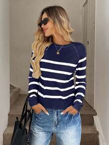 Maglione casual a maniche raglan a righe per donna