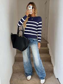 Maglione casual a maniche raglan a righe per donna