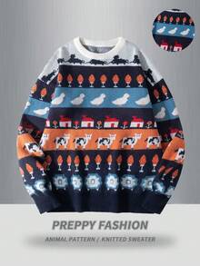 Manfinity EZcore Men's Casual Daily Animal Pattern Crew Neck Sweater, Autumn/Winter