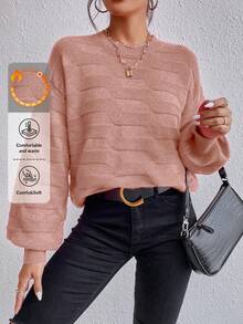 EURMUSE Pull ample et décontracté pour femmes, col rond, épaules tombantes, manches longues, couleur unie, automne
