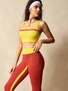 VARSIVA 女式撞色条纹背心和紧身裤健身套装 - 彩色 - 查看 4