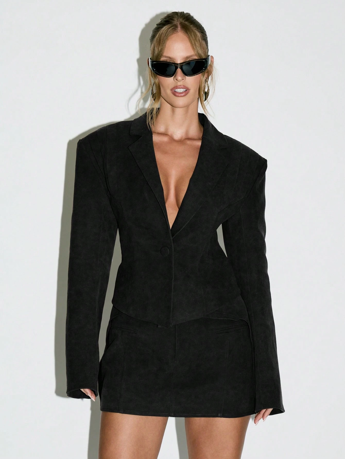 KIZN Suede Blazer With Deep V Neckline