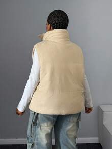 Maweii 大码灯芯绒背心外套，秋冬时尚 - 杏色 - 查看 4