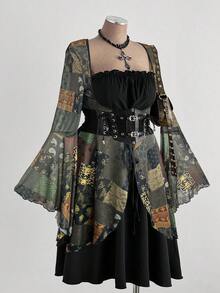 Sunspun Váy Halloween tay dài dệt kim màu đỏ cỡ lớn cho nữ - Nhiều màu - Xem 3