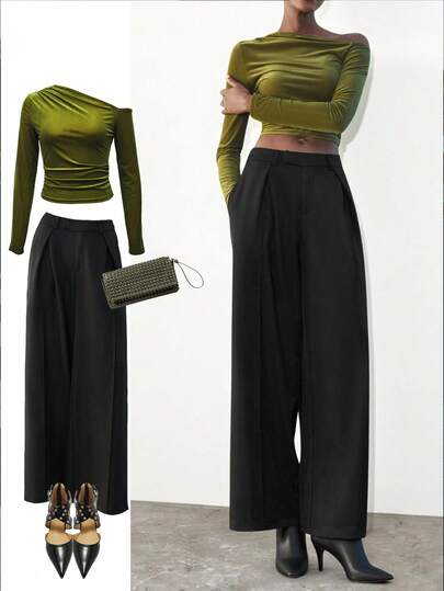 Maija Women's Solid Color Pleated Wide Leg Loose Casual Pants