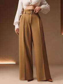 Anewsta Plus Size Women Loose Straight Leg Pants, High Waist Casual Trousers For Commuting, Versatile