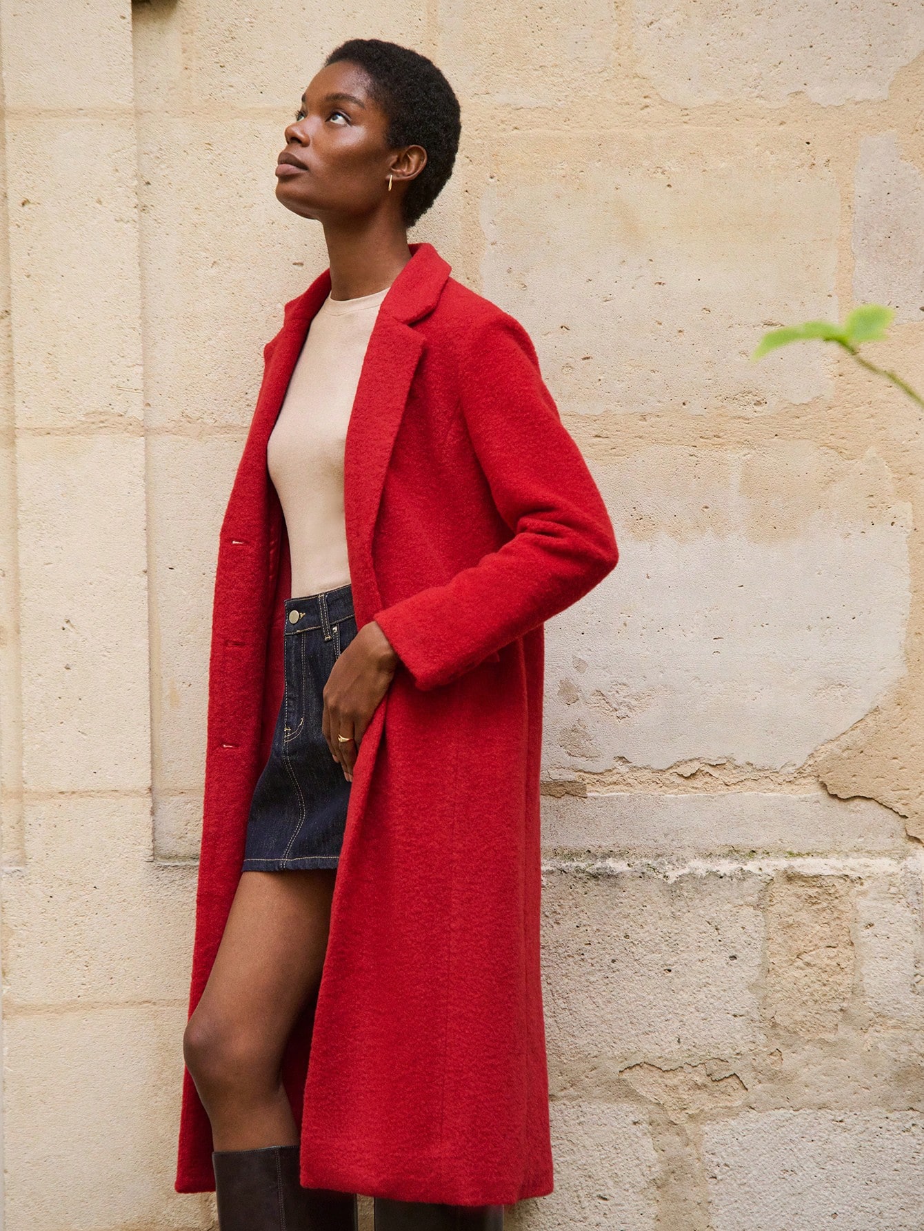 Longline Red Wool Button Front Tailored Coat Autumn Winter Chic