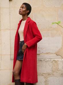 lacRébo Longline Red Wool Button Front Tailored Coat Autumn Winter Chic - Red - View 1