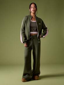 MISSGUIDED 女士拉链开衫运动外套复古条纹袖针织秋冬时尚休闲Y2K毛衣，饰有运动MG标志刺绣，圣诞节 - 綠色 - 查看 3