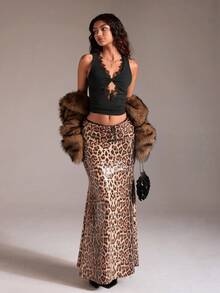 SHEIN TRNDY 1pc Women's Black Lace Trim Deep V-Neck Sexy Fitted Party Camisole Top - Black - View 7