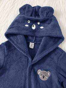 男婴可爱动物印花连帽长袖法兰绒浴袍，秋冬