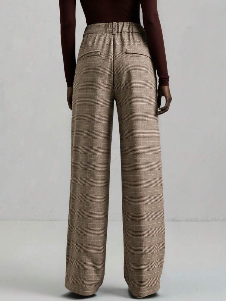 2025 Women's Plaid Trousers,Taupe,Autumn,Elegant,Dinner,Urban Chic D-Ring Retro Casual Pants,Business Office Wear,Old Money Style Commuter Minimalist