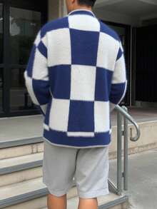 Claim Dot Men's Plaid Long Sleeve Single-Breasted Casual Knit Cardigan, Autumn/Winter - Multicolor - View 2