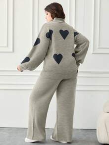 EURMUSE 2pcs/Set Casual Heart Pattern High Neck Sweater - Beige - View 2
