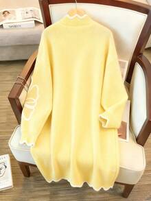 GlowEve CURVE 大码女款铁锈色花卉针织开衫，厚实，V领，色块，百搭，秋冬 - 淡黃色 - 查看 2