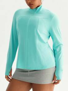 Rhythm Era Damen Große Größen Minimalistische einfarbige Jacke mit Reißverschluss und Daumenöffnung, Langarm, Herbst