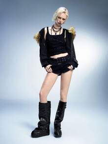 Sugerpunk Women's New Thick Sole Double Buckle Zipper Punk Over-The-Knee Boots - Black - View 2