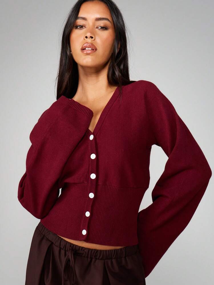 MISSGUIDED Fitted Waist Button Front Cardigan With Ribbed Hem And Cuffs For Fall Winter Layering