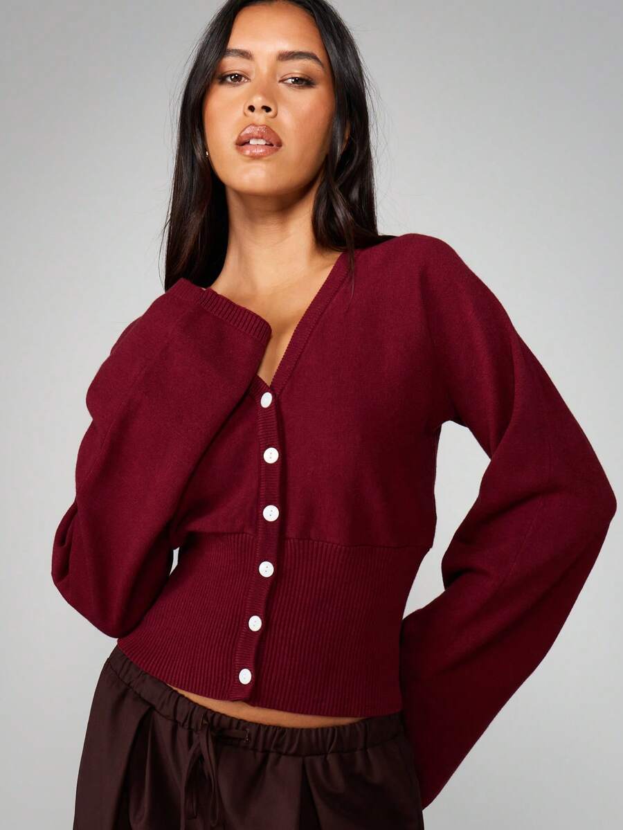 MISSGUIDED Fitted Waist Button Front Cardigan With Ribbed Hem And Cuffs For Fall Winter Layering