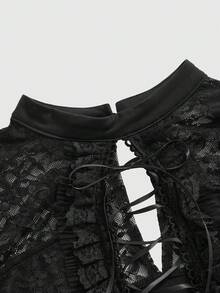ROMWE EDITION Christmas Plus Size Gothic Lace Sexy Hollow Design Flare Sleeve Top - Black - View 4