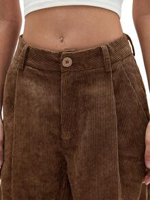 Aveloria Affinna 女式复古休闲直筒裤，橄榄绿，轻质灯芯绒设计，春季 - 紅色 - 查看 1