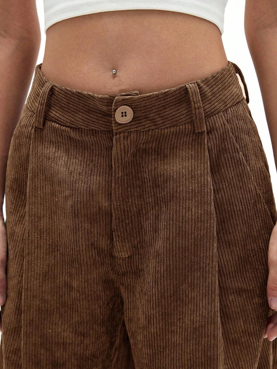 Aveloria Affinna 女式复古休闲直筒裤，橄榄绿，轻质灯芯绒设计，春季 - 紅色 - 查看 1