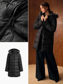 MOTF PREMIUM CONTRAST FAUX FUR ZIPPER HOODED WINTER COAT - Black - View 2