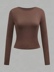 SHEIN EZwear 3 件套女士休闲宽领紧身长袖 T 恤套装，秋冬 - 彩色 - 查看 5