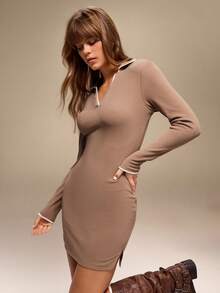 Hanevo Women's Solid Color Regular Shoulder Long Sleeve Casual Fitted Elegant Dress - Multicolor - View 1