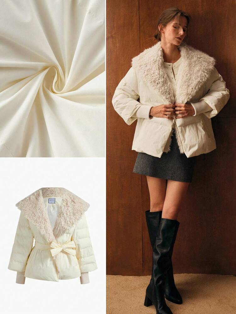 CONTRAST FAUX FUR BELTED WINTER COAT