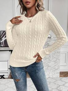 EMERY ROSE Casual Solid Color Crew Neck Sweater, Autumn - Khaki - View 6