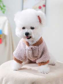 PETSIN 1件宠物秋冬服装，可爱刺绣猪卡通图案猫狗衣服，秋冬季加厚保暖开衫外套 - 粉豬 - 查看 6
