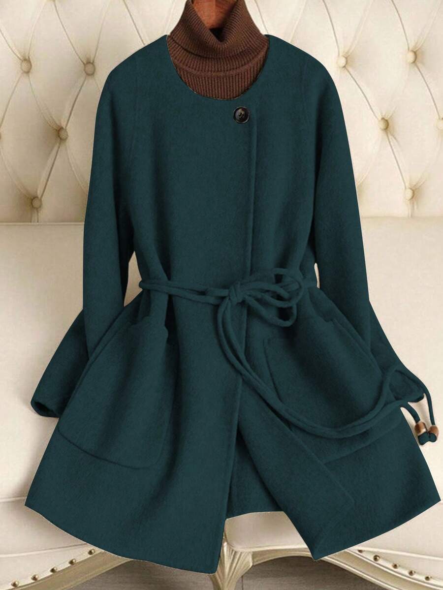 Franclia 女士秋冬新款大衣，简约百搭 - 墨綠色 - 查看 1